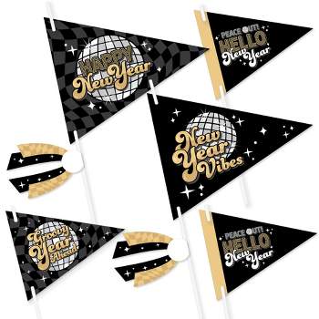 Big Dot of Happiness Disco New Year - Triangle Groovy NYE Party Photo Props - Pennant Flag Centerpieces - Set of 20