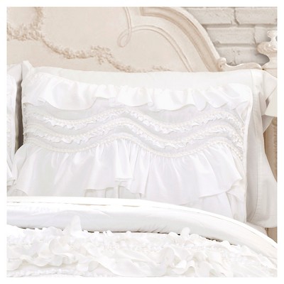 White Ruffled Microfiber Twin Quilt Set with Pom Pom Trim