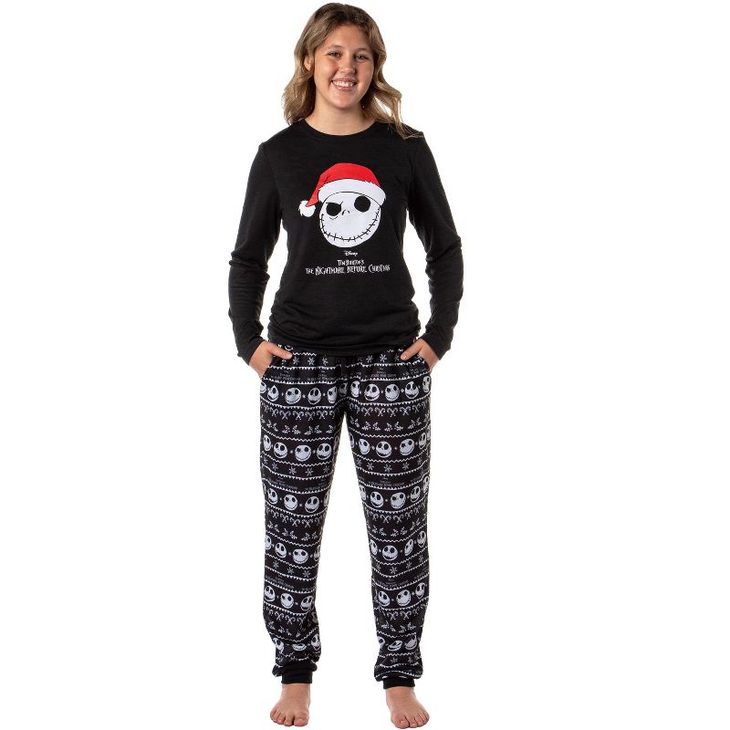 The Nightmare Before Christmas Women's Jack Skellington Jogger Pajama Set Black, 1 of 6