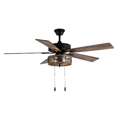 52" LED 5-Blade Dixsie Woodgrain Caged Farmhouse Lighted Ceiling Fan - River of Goods