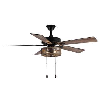 52" LED 5-Blade Dixsie Woodgrain Caged Farmhouse Lighted Ceiling Fan - River of Goods