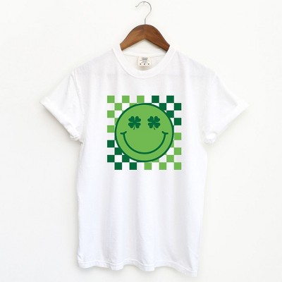 Simply Sage Market Women's Clover Eyes Smiley St. Patrick's Day Short Sleeve Garment Dyed Tee