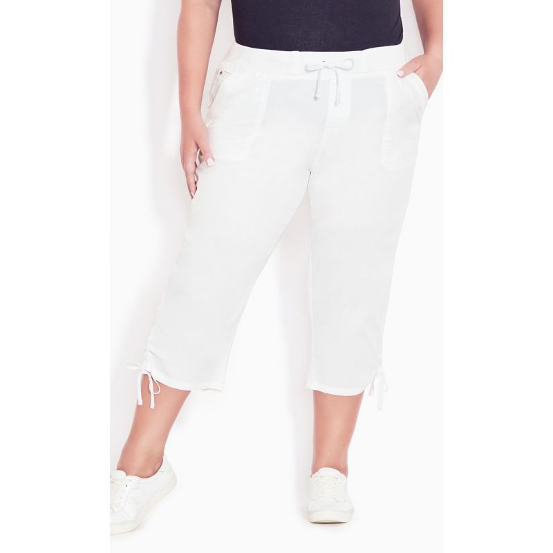 Women's Plus Size Cotton Cinch Capri - white | AVENUE, 1 of 4