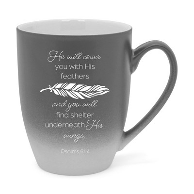 He Will Cover You With His Fears  You Will Find Shelter Underneath His Wings Two Toned Matte Gray  White 12 ounce Ceramic Stoneware Coffee Cup Mug