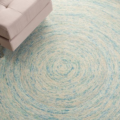 Ivory and Blue Hand-Tufted Wool 4' x 6' Rug