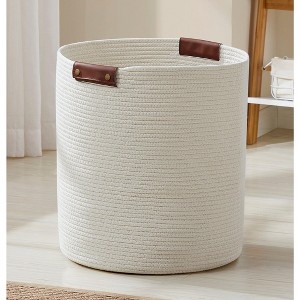 Ornavo Home Large Cotton Rope Laundry Hamper Woven Basket with Faux Leather Handles - 1 of 4