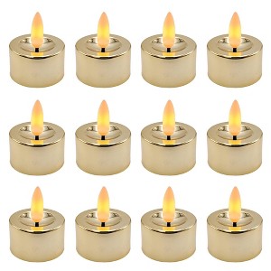 Lumabase 12ct Battery Operated 3D Wick Flame Tea Lights Gold - 1 of 3