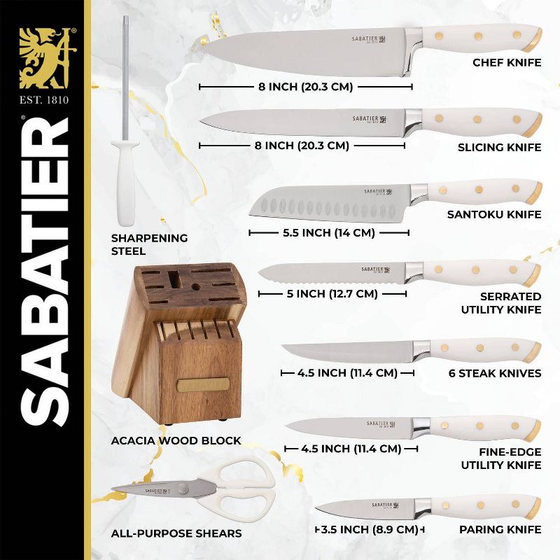 Sabatier 15pc Block Knife Set White with Gold, 5 of 7