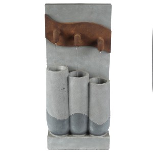 LuxenHome Resin Modern Pots Outdoor Patio Fountain with Lights Gray - 1 of 4