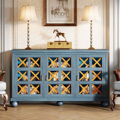 Hommoo 55'' Farmhouse Sideboard Buffet Cabinet with Storage Blue