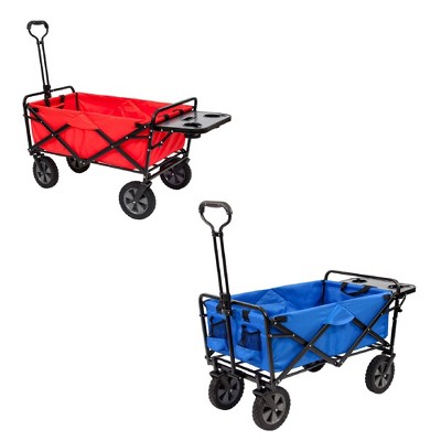 Mac Sports Folding Outdoor Garden Utility Wagon Cart w/ Table (1 Red, 1 Blue)