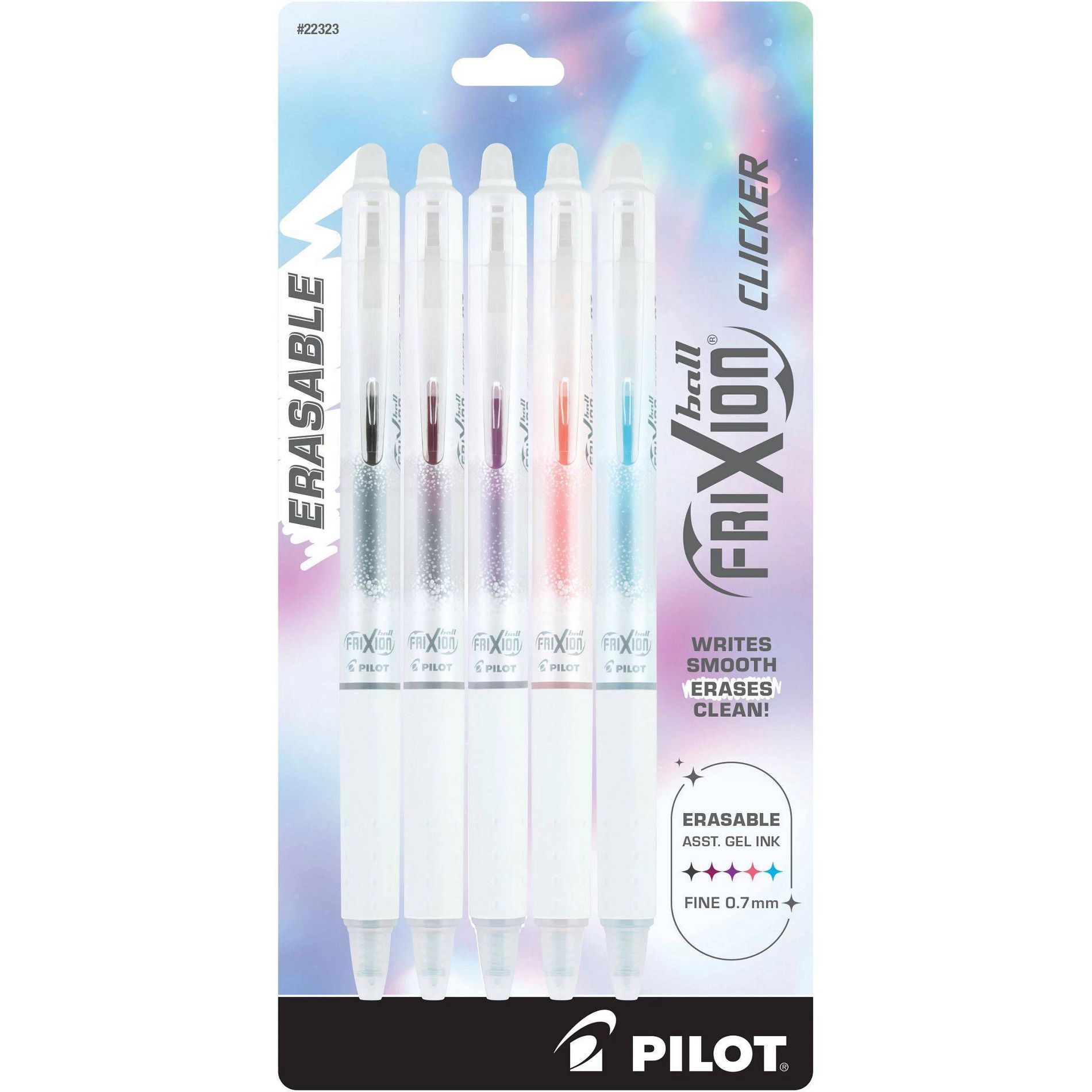 Pilot 5pk FriXion Aura Erasable Gel Pens Fine Point 0.7mm Multicolored Ink