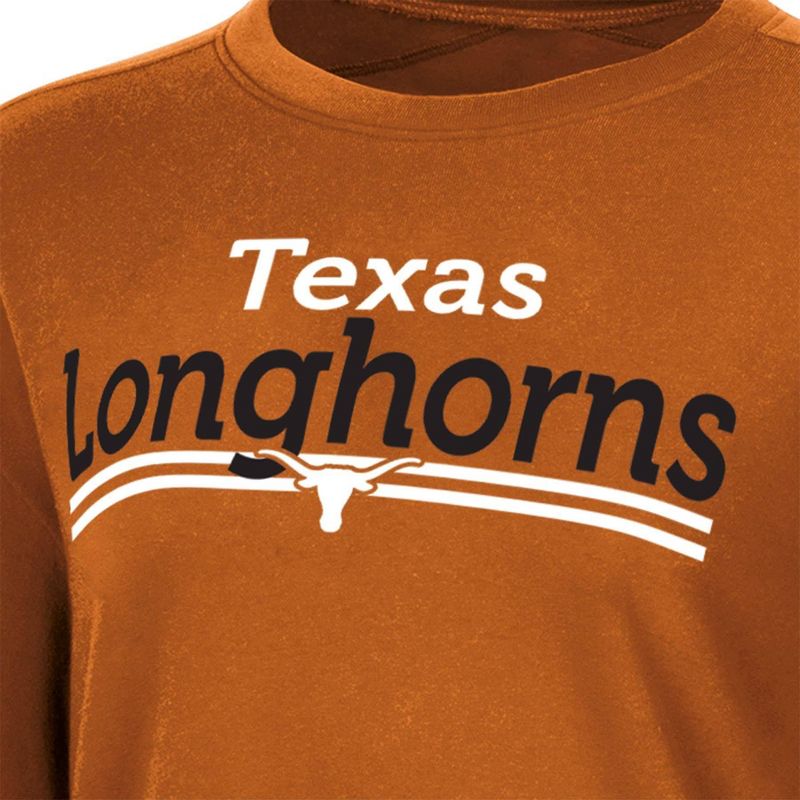 NCAA Texas Longhorns Women's Crew Neck Fleece Double Stripe Sweatshirt, 3 of 4
