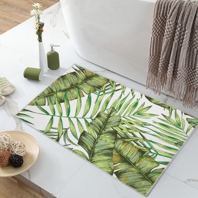 Area Rug Palm Tree Leaf Washable Area Rug, Non Slip Low Profile, Green