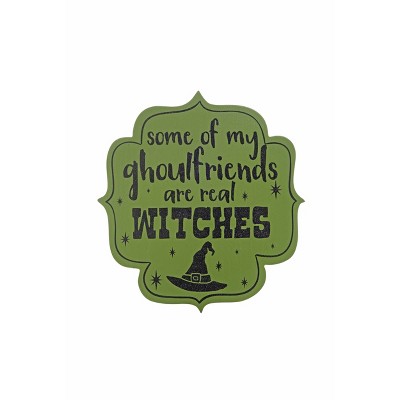 Transpac Wood 12 in. Green Halloween Witch Sign