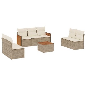 vidaXL 8 Piece Patio Sofa Set with Cushions Beige and Cream Poly Rattan - With Table - 1 of 4