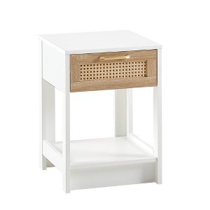 15.75" Rattan End Table With Drawer MDF Modern Nightstand Side Table With Accessories For Living Room Bedroom - 1 of 4