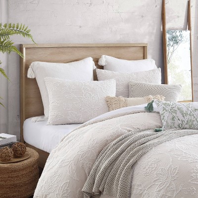 King Natural Beige Floral Jacquard Duvet Set