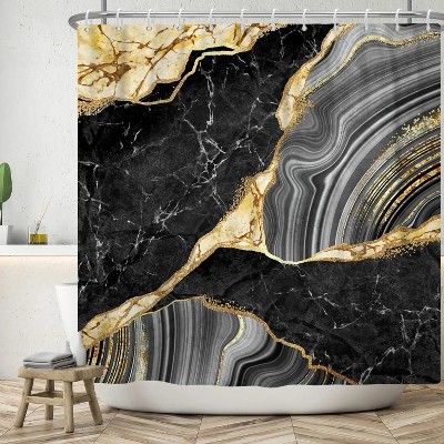 LunaLulinlk Black Marble Shower Curtain Abstract Modern Waterproof Fabric Bathroom Set 72x72 in