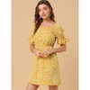 Allegra K Women's Causal Square Neck Elastic Waist Pocket Mini Floral Puff Sleeve Dress - 4 of 4