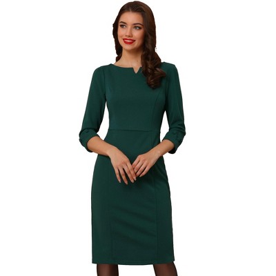 Allegra K Women's Midi 3/4 Sleeve Split Neck Slim Fit Work Pencil Dress  Green X-small : Target