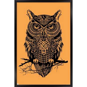 Trends International Rachel Caldwell - Warrior Owl On Orange Framed Wall Poster Prints