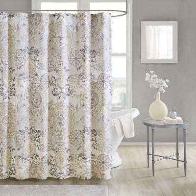 PAGED Shabby Chic Watercolor Floral Shower Curtain, 72x72" Medallion Print Shower Curtain, Cotton Percale Shower Curtain for Bathroom