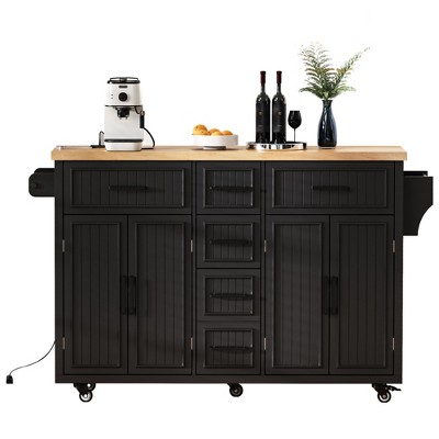 Lirago 56.5" Vintage Kitchen Island Kitchen Islands Assembled Wood Kitchen Islands Assembled Medium Kitchen Islands Storage , Black