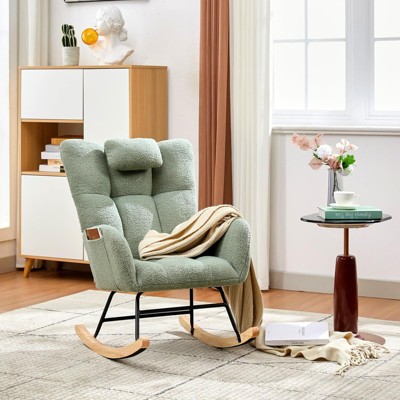 Rocking Chair Upholstered Padded Seat,Reading Chair with High Backrest,Tufted-Button Wingback Armchair for Bedroom, Dressing Room, Home Office