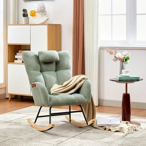 Rocking Chair Upholstered Padded Seat,Reading Chair with High Backrest,Tufted-Button Wingback Armchair for Bedroom, Dressing Room, Home Office - 1 of 4