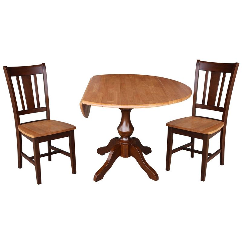 30.3&#34; Round Top Pedestal Extendable Dining Table with 2 Chairs Cinnamon/Espresso - International Concepts, 3 of 8
