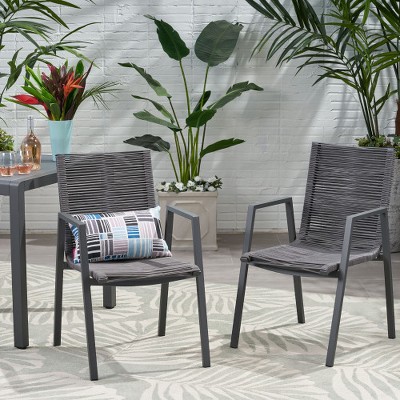 SKRAN Set of 2 Outdoor Modern Aluminum Dining Chair with Rope Seat for Patio, Garden, Backyard