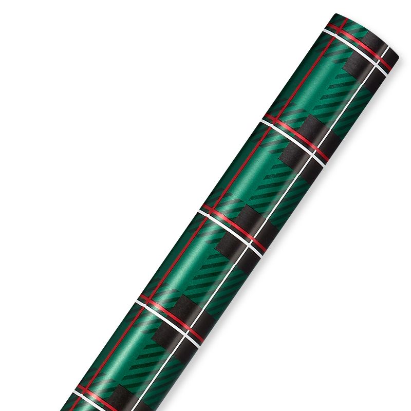 20 sq ft Green Tartan Plaid Foil Christmas Wrapping Paper, 5 of 9