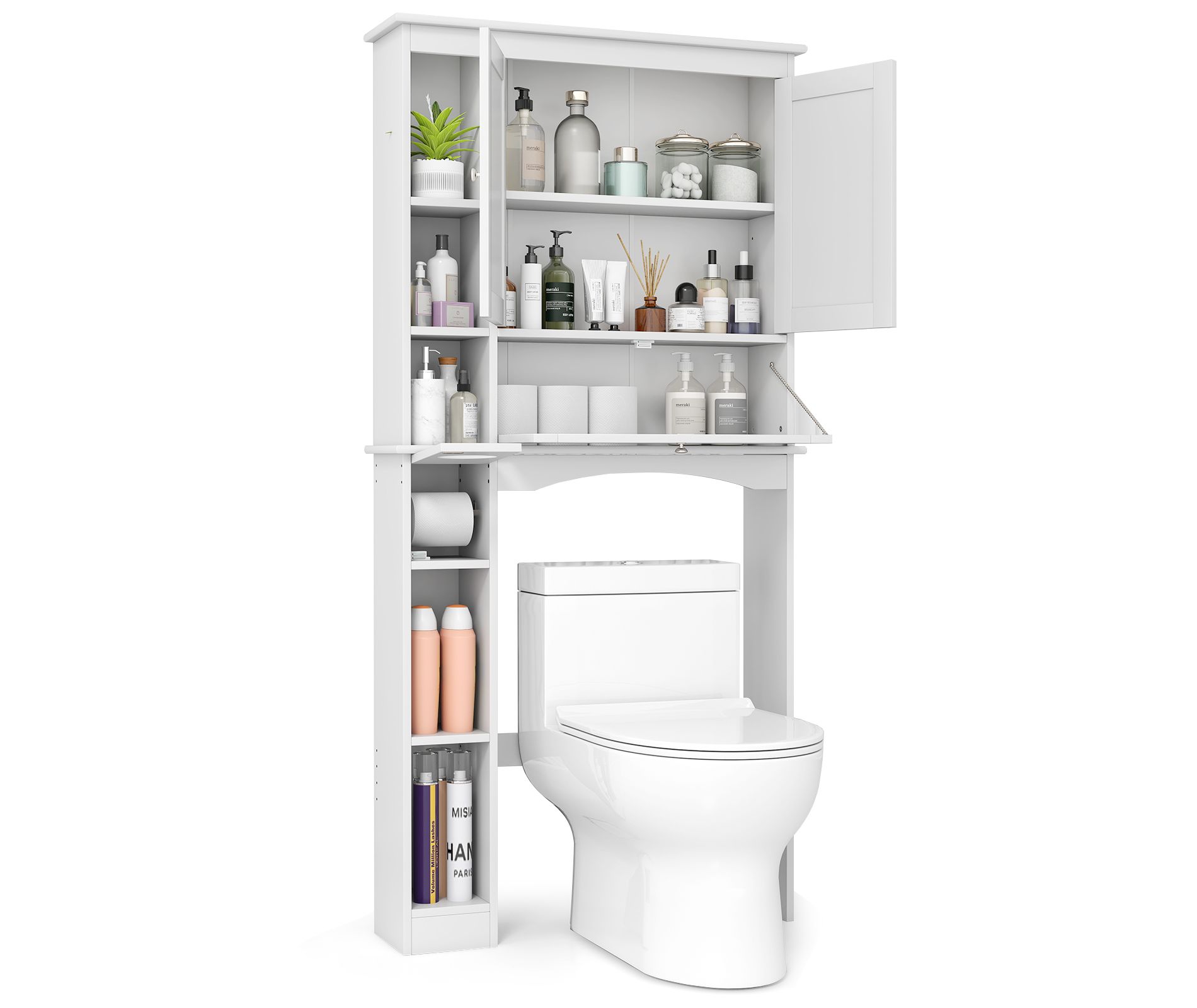 Costway Over the Toilet Storage Cabinet Bathroom Storage Organizer with Toilet Paper Holder