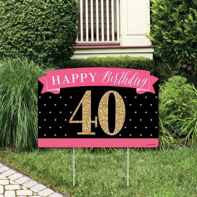 Big Dot of Happiness Chic 40th Birthday - Pink, Black and Gold - Birthday Party Yard Sign Lawn Decorations - Happy Birthday Party Yardy Sign