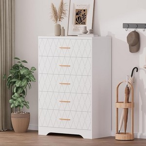 Tall Dresser for Bedroom with 5 Drawers, Wood Chest of Drawers with Gold Handles, Wooden Storage Cabinet and Organizer Drawers for Living Room - 1 of 4