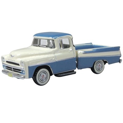 1957 Dodge D100 Sweptside Pickup Truck Ice Blue and Glacier White 1/87 (HO) Diecast Model Car by Oxford Diecast