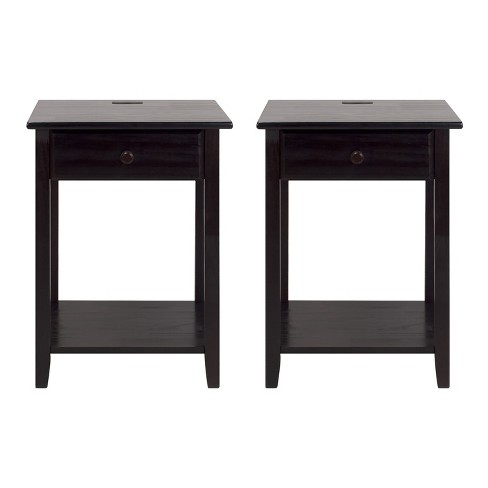 Costway Set Of 2 End Bedside Table Rectangular Nightstand W/ 2 Drawers &  Shelf Espresso : Target