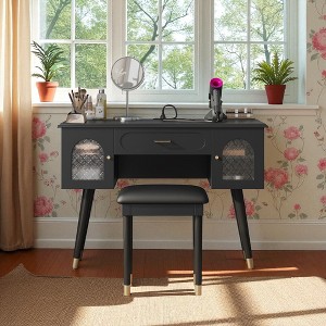 Elegant Vanity Makeup Table & Chair Set, Modern Dressing Table with Organizer, Writing Desk, Charging Port - 1 of 4