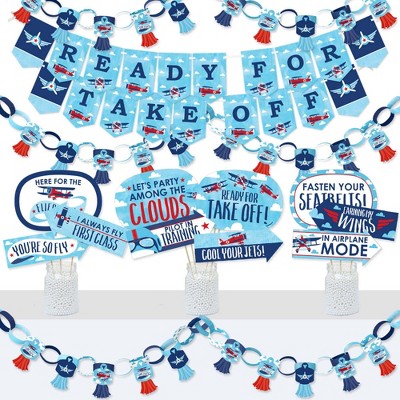 Big Dot of Happiness Taking Flight - Airplane - Banner and Photo Booth Decorations - Vintage Plane Party Supplies Kit - Doterrific Bundle