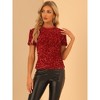 INSPIRE CHIC Women's Sequin Velvet Crew Neck Short Sleeve T-shirt - 4 of 4