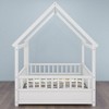 CAVINAS Twin Size Bed Frame, Wooden Bed with House Roof Frame for Children, Floor Platform Bed with Fence Guardrails - 3 of 4