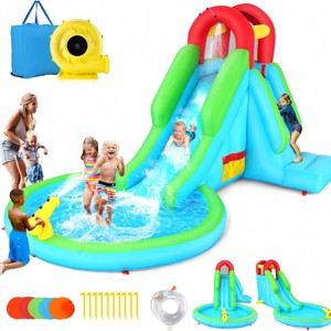 HOMDOX 156" × 100" × 85" Inflatable Water Slide Park Bounce House for Kids 3-10 w/Air Blower Pool Sprinkler for Backyard In/Outdoor Party Gift - 1 of 4