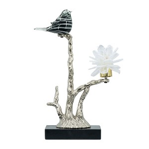 Gulches Decorative Objects: Black Bird on Branch with Marble Base 10/15/15 in and 10 in Gray Bird Mesh Candle Holders - 1 of 4