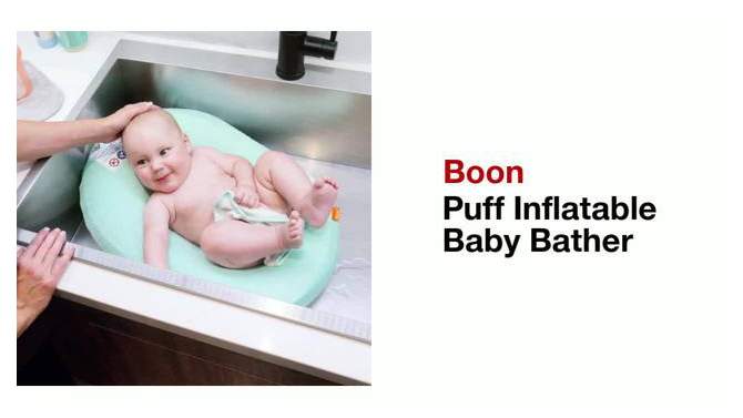 Boon Puff Inflatable Baby Bather with Quick Dry Microfleece Cover for Newborns and Infants, 2 of 9, play video