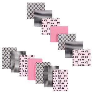Hudson Baby Infant Girl Cotton Flannel Burp Cloths and Receiving Blankets, 14-Piece, Xoxo, One Size - 1 of 1