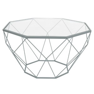 LeisureMod Malibu 31" Octagon Coffee Table - Modern Glass Top, Geometric Wireframed Accent Table, Perfect for Living Rooms and Small Spaces - 1 of 4