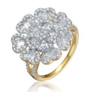 Guili Sterling Silver Ring with 14k Gold Plating, Cubic Zirconia Cluster in Heart Petal Flower Design – Romantic, Elegant Touch. Sizes 6, 7, and 8 - 1 of 2