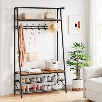 31.5''Coat Rack, 3-in-1 Hall Tree with Shoe Bench