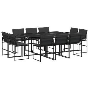 vidaXL 11 Piece Patio Dining Set with Cushions Black Textilene - 1 of 4
